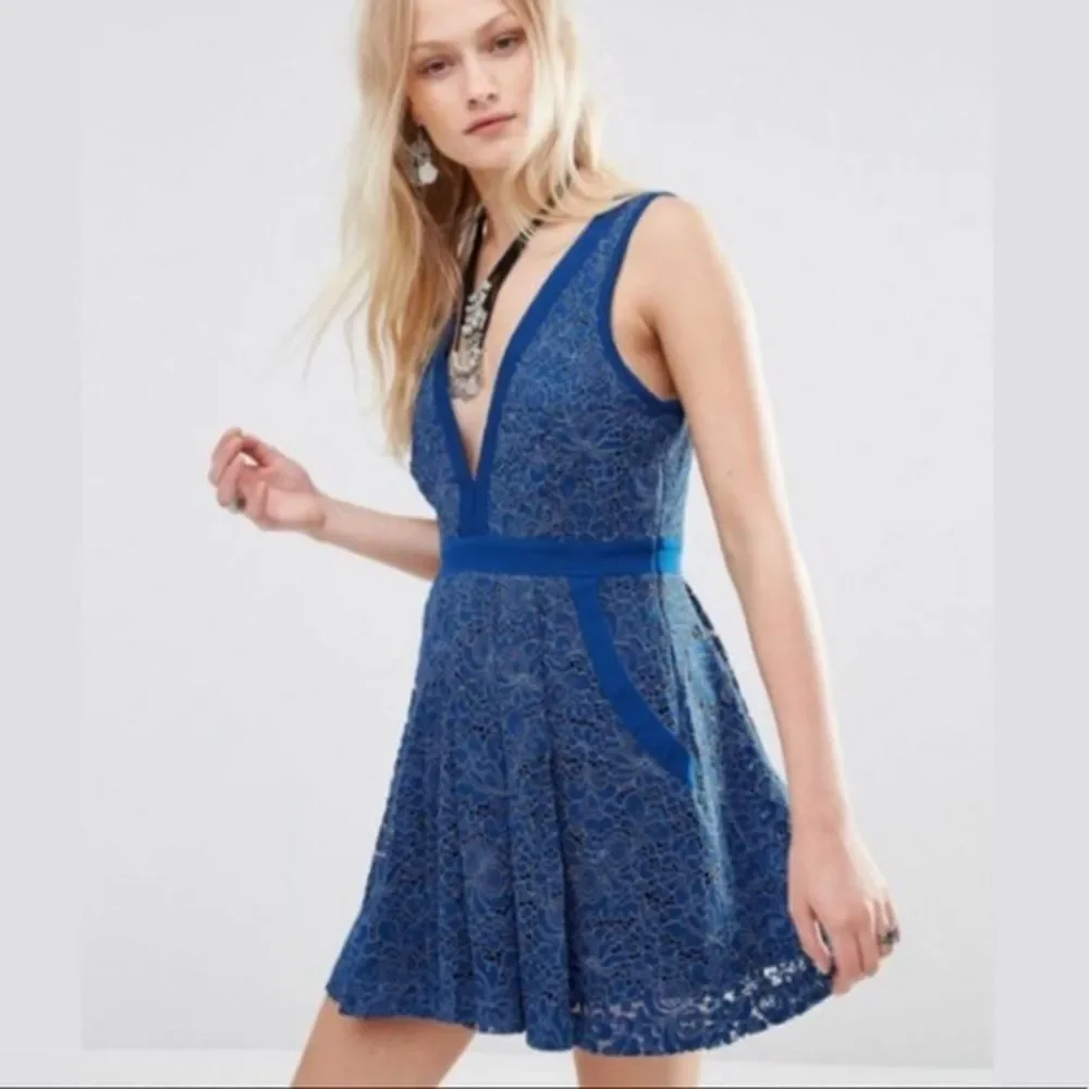 Free People Blue Lace Eyelet Mini A-Line Dress - Women’s‎ M